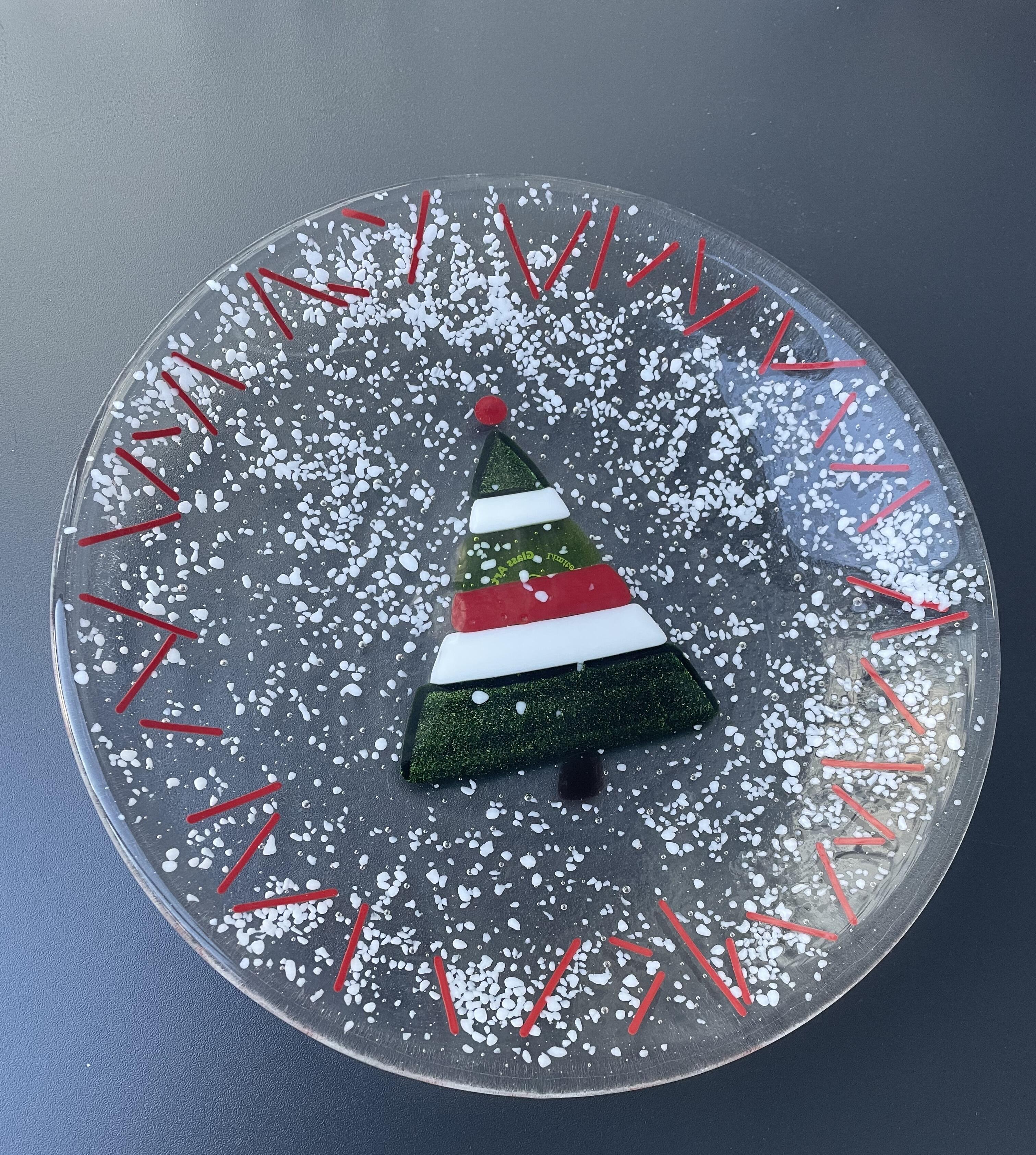 Beautiful transparent glass plate, "white Xmas", single copy