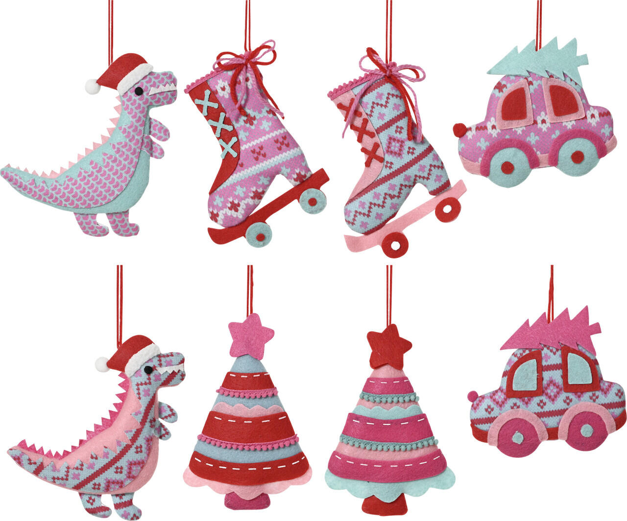 Decoris felt Christmas ball ornaments, 12 cm, eight designs in assortment