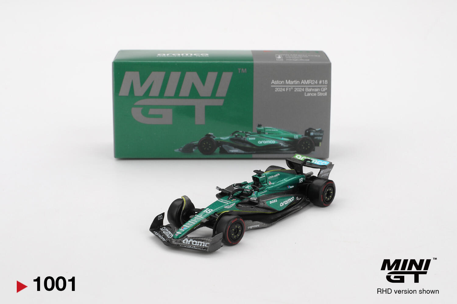 Mini GT - #MGT01001-L - Aston Martin AMR24 #18 Lance Stroll - F1 2024 - GP Bahreïn 2024 - échelle 1:64