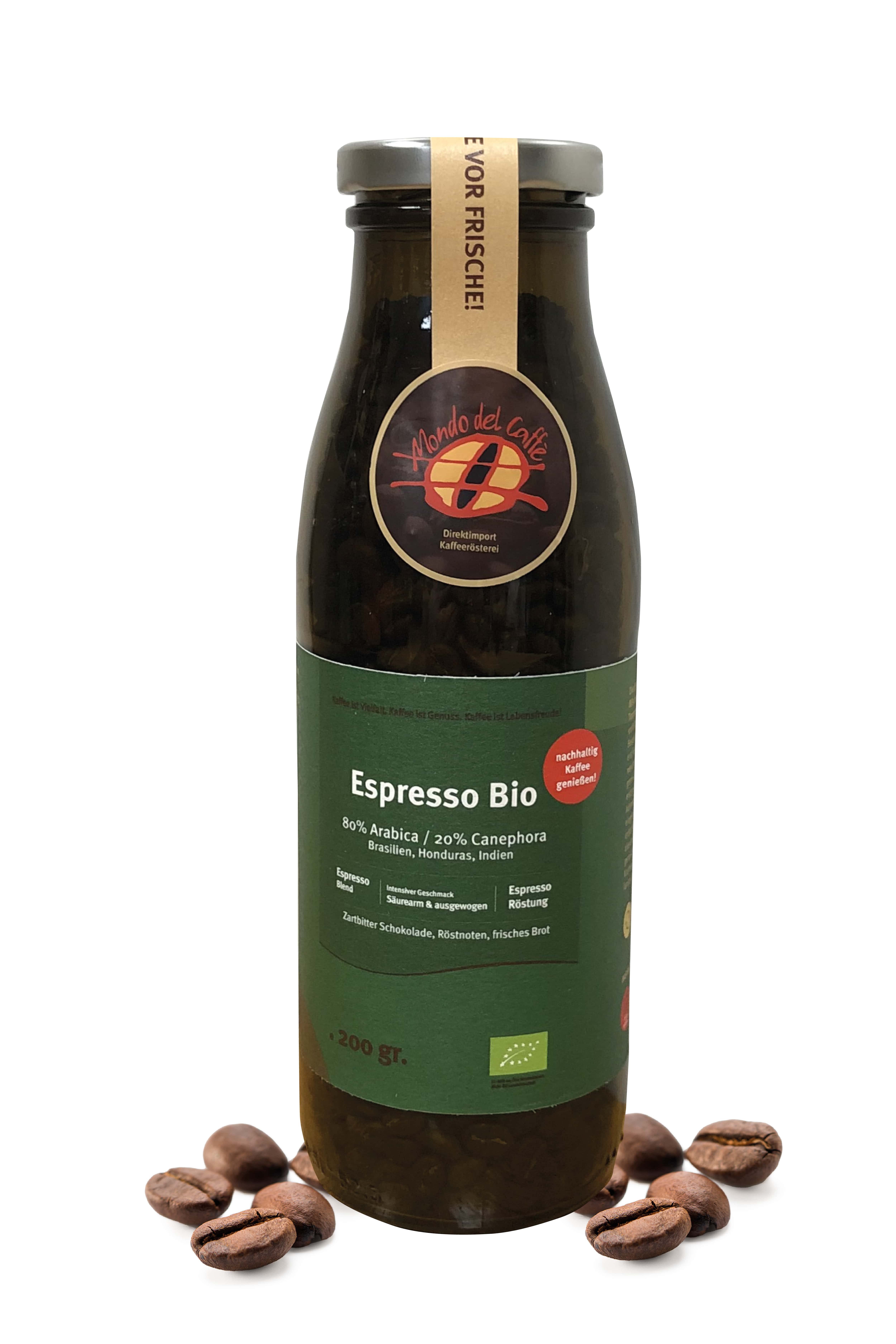 Organic espresso 70/30 top espresso organic certified in amber glass bottle