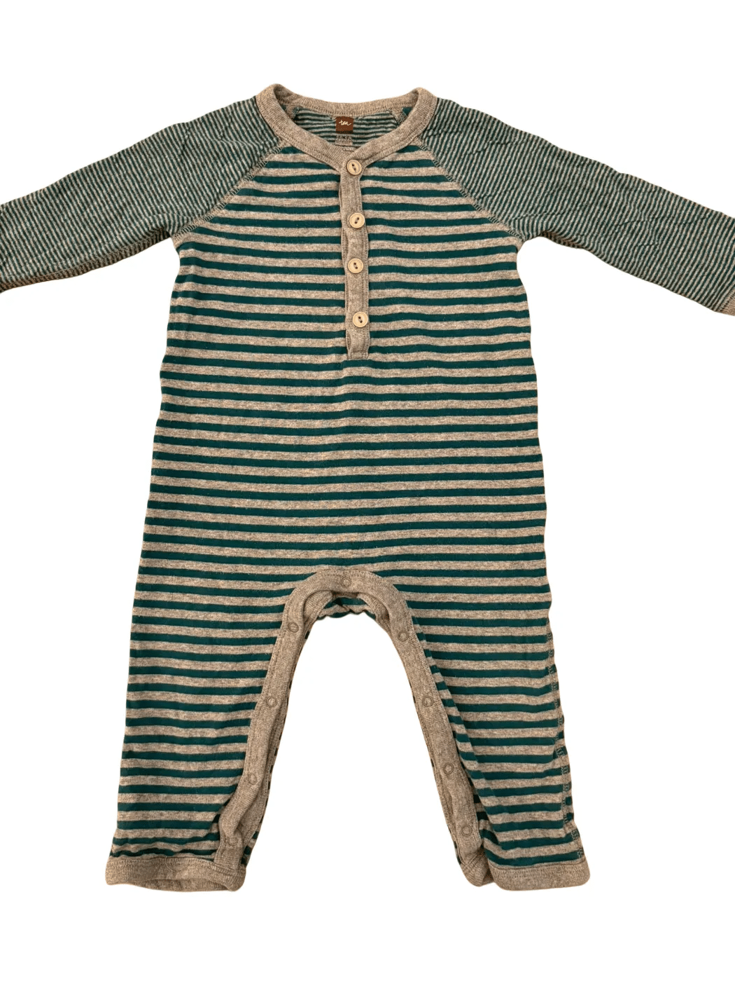 Tea Teal Grey Stripe Romper (12-18M)
