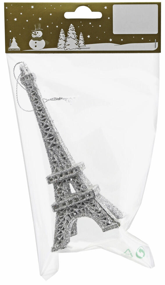 Decorative pendant in the shape of the Eiffel Tower, made of plastic, 15 cm, silver, 1 piece