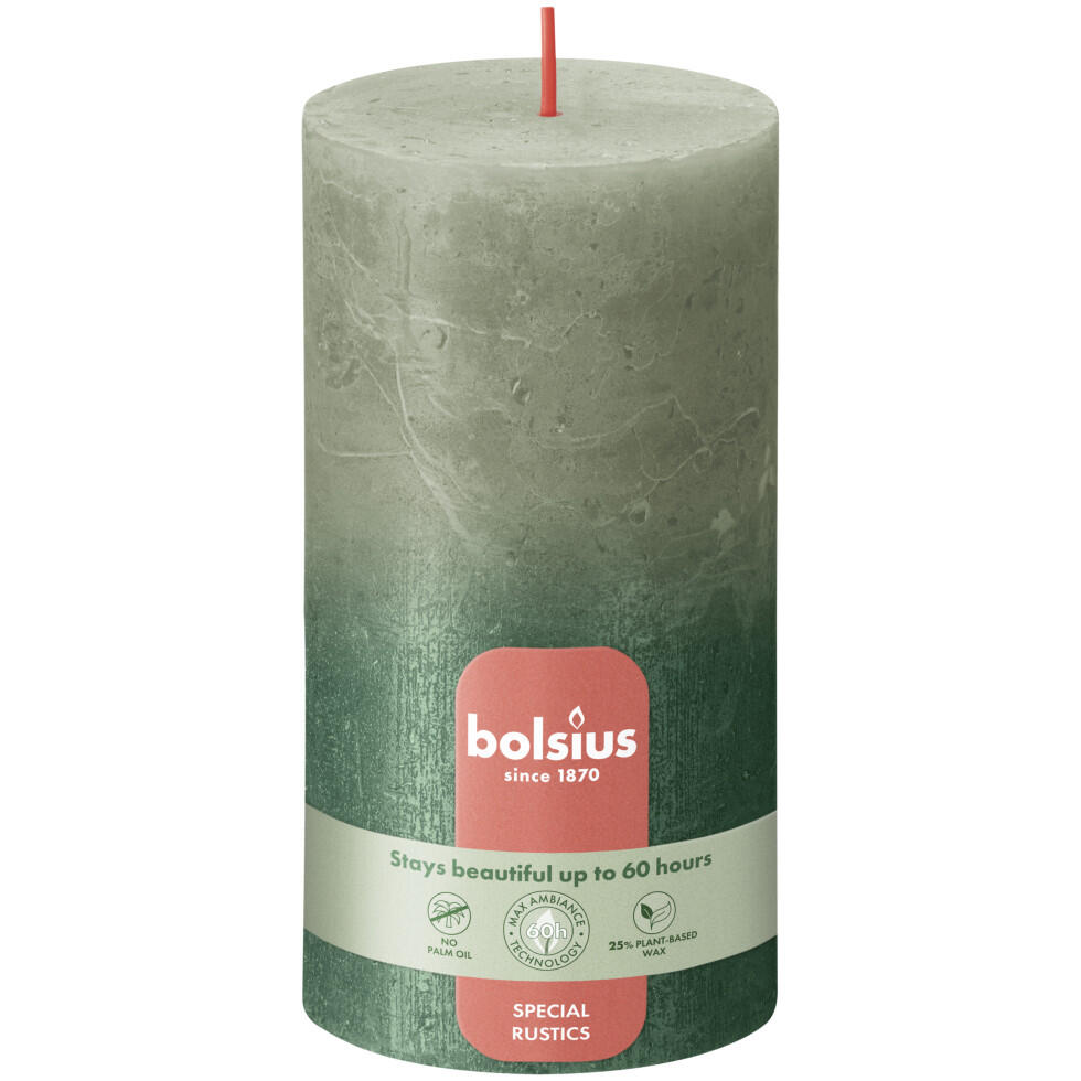 Bolsius Rustic Pillar Candle Ø 6.8 x 13 cm Fresh Olive Metallic Green