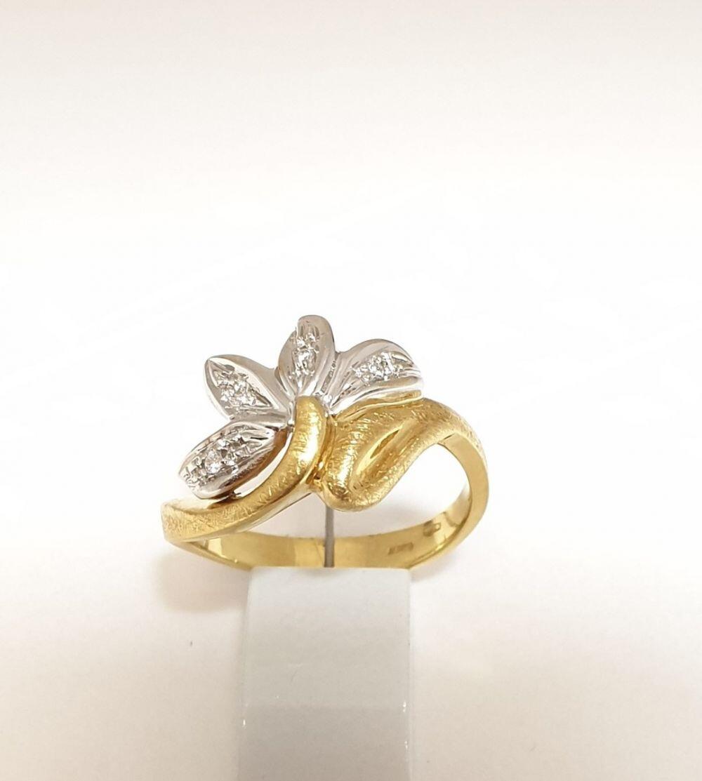 18K Gelbgoldring mit mattem Eis und 18K Weißgold sowie 0,04 ct natürlichen Diamanten