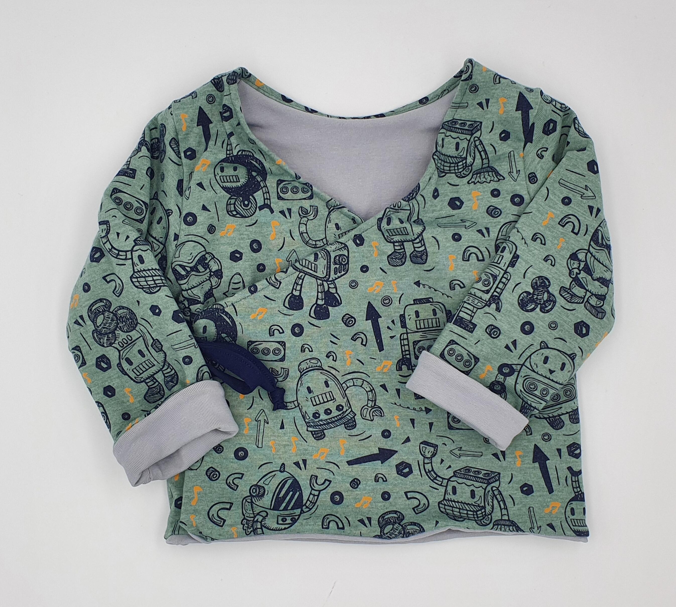 Boy's 2-piece set (Sarouel + wrap-around vest) "Robots" (reversible &amp; scalable!)  