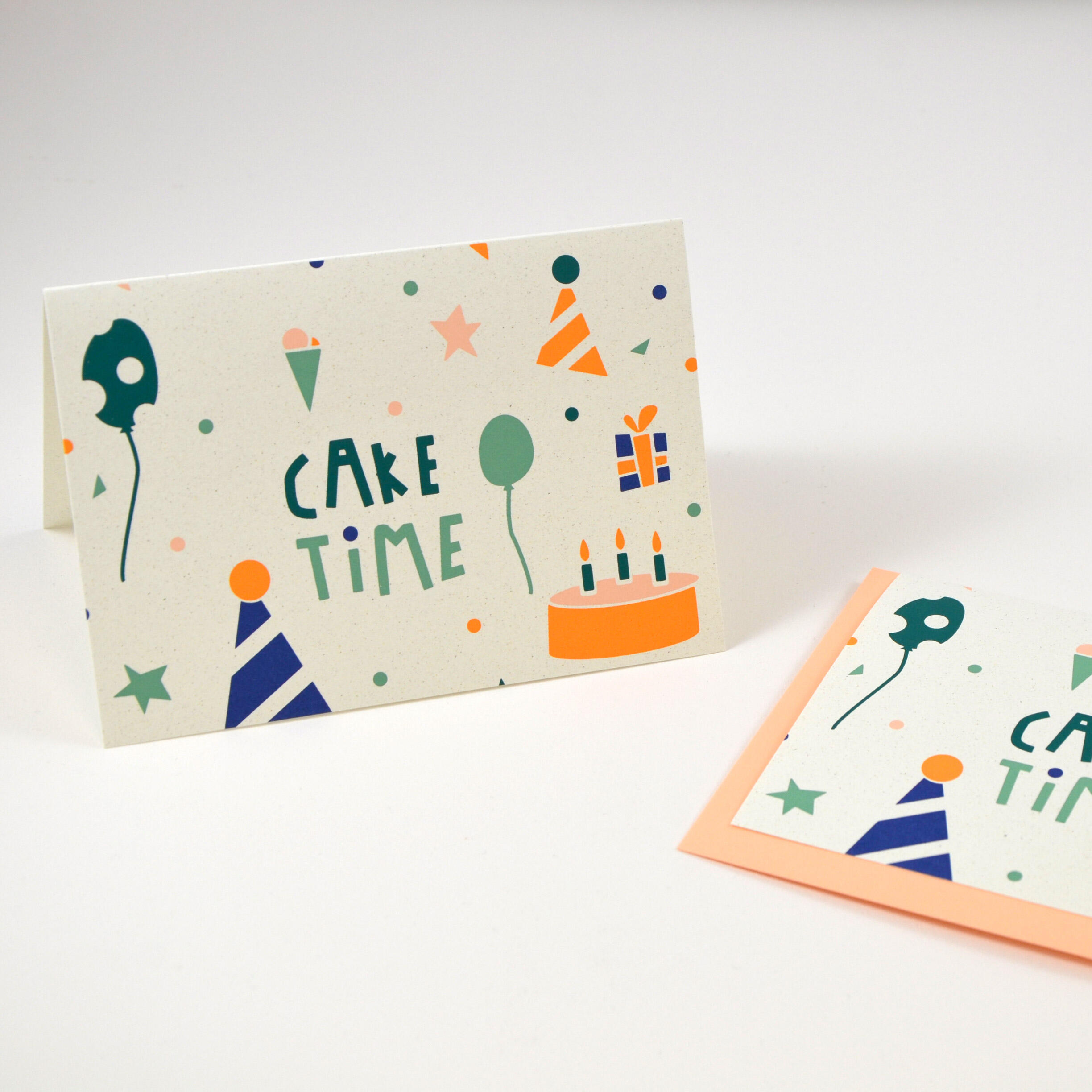 Geburtstagskarte "Cake Time", handbedruckt