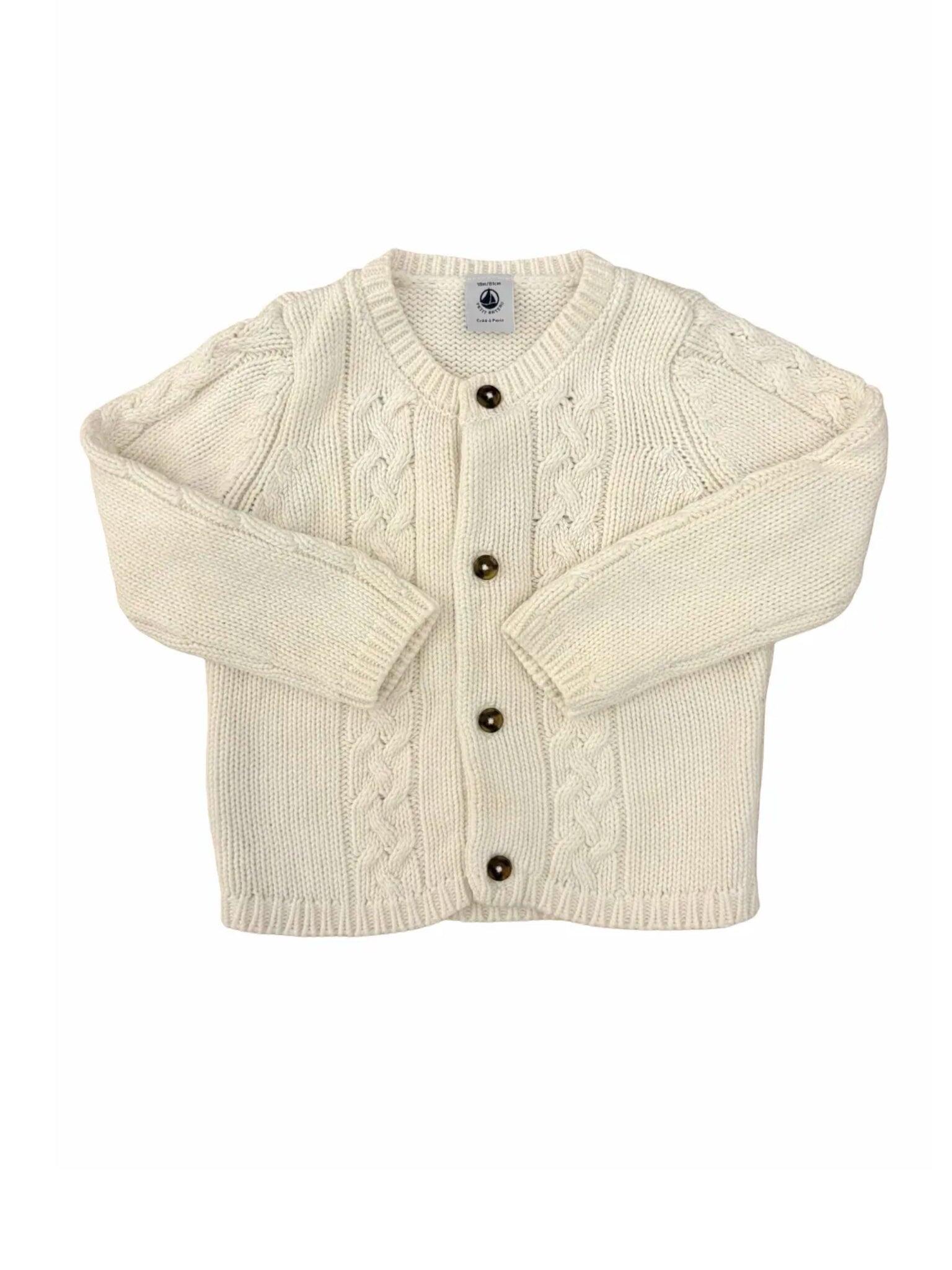 Petit Bateau Cream Cable Knit Cardigan (18M)