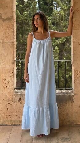 leichtes Baumwollkleid in Maxilänge onesize bis 42 / 44 hellblau 2445