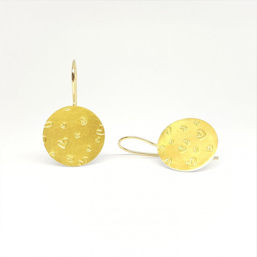 "sweethearts", earrings in fine gold, 18kt yellow gold and silver.