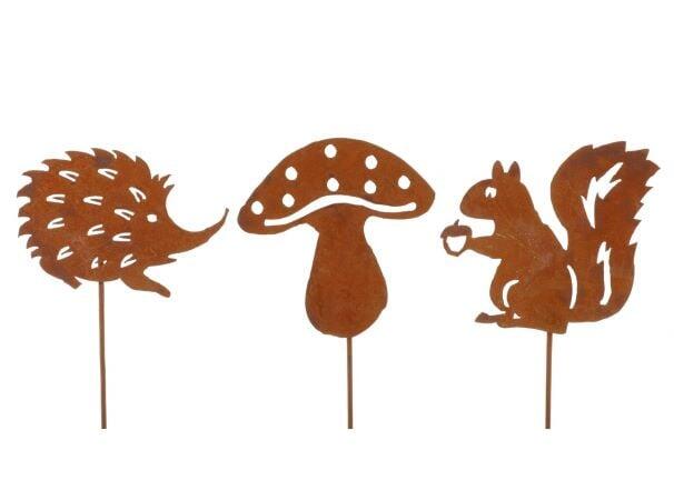 Flamingo garden stake – forest animals & mushroom – rust brown – 15 cm – 6 pieces