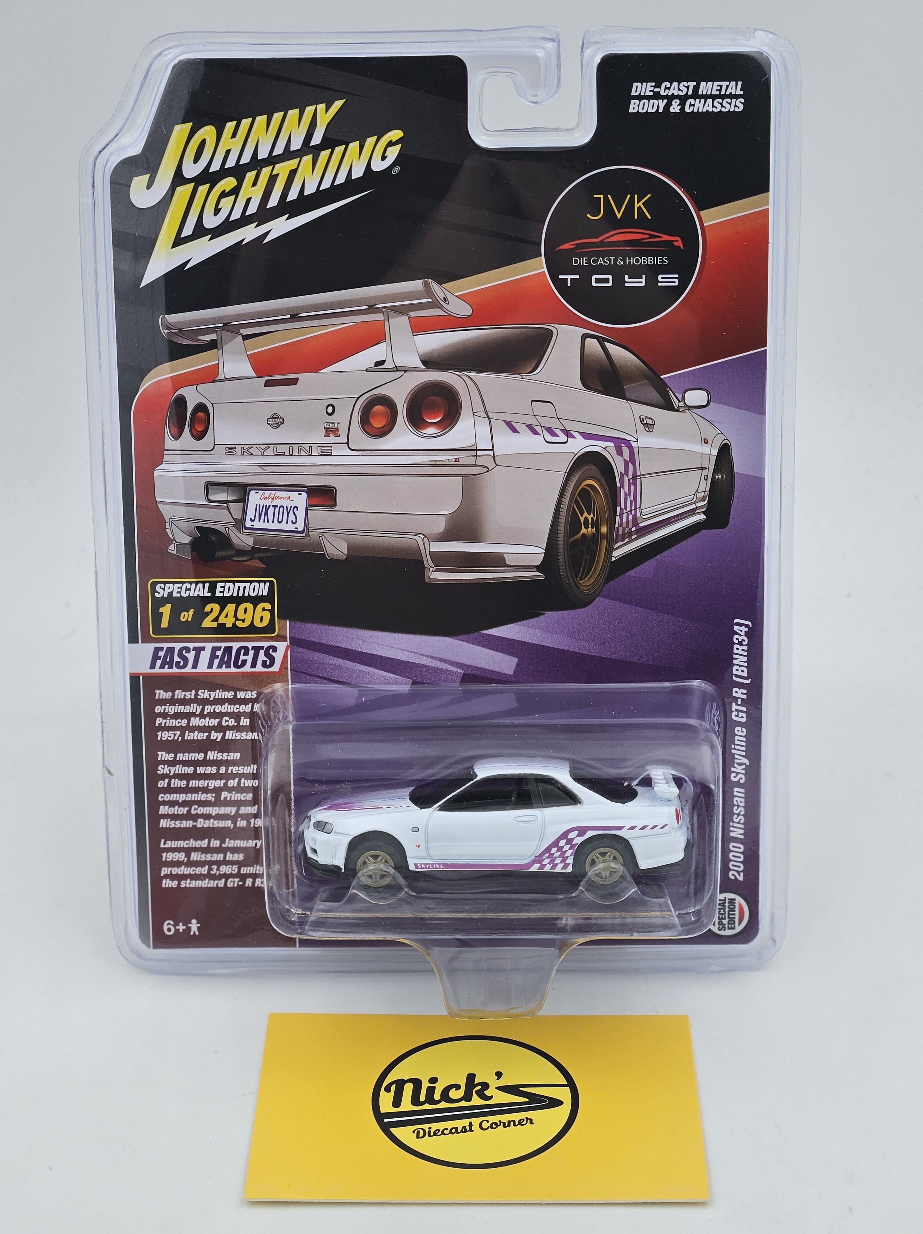 Voiture Miniature Nissan Skyline GT-R R34 1999 Bleu Manga - Johnny Lightning 1:64 - Neuf