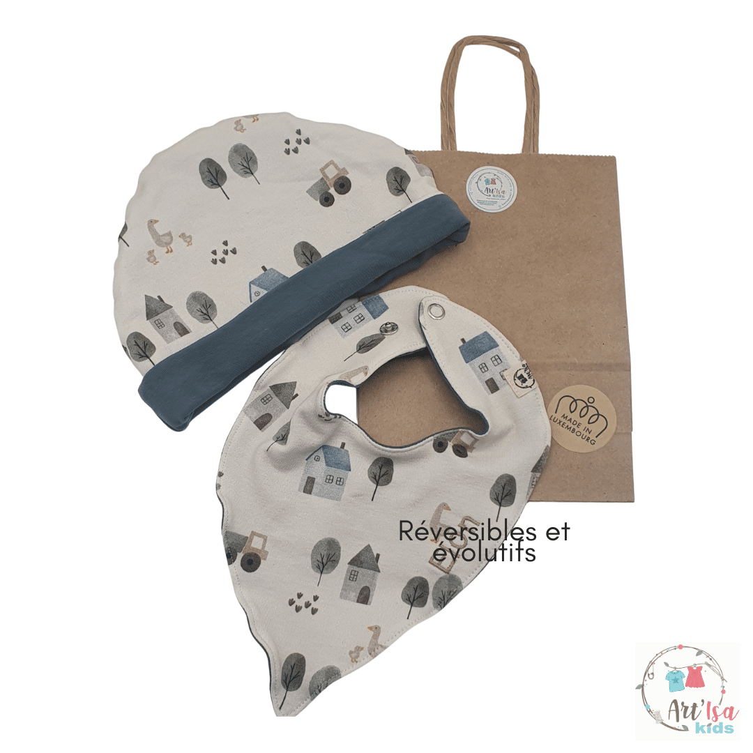 Ensemble bonnet + col "Fleurs d'automne"