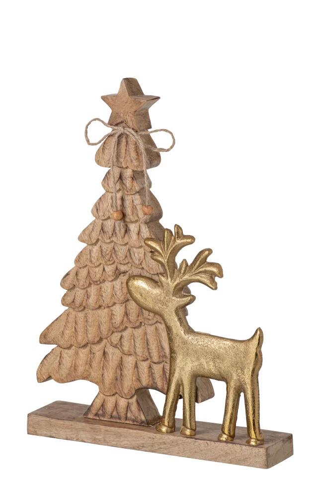 Christmas tree + reindeer, mango wood, natural/gold, 30 cm (265310)
