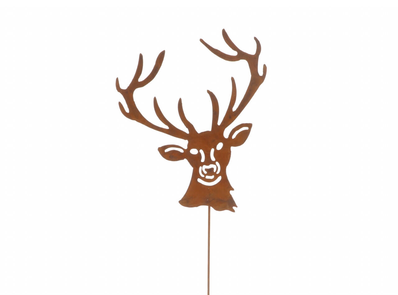 Flamingo garden stake reindeer head rust brown 55 cm