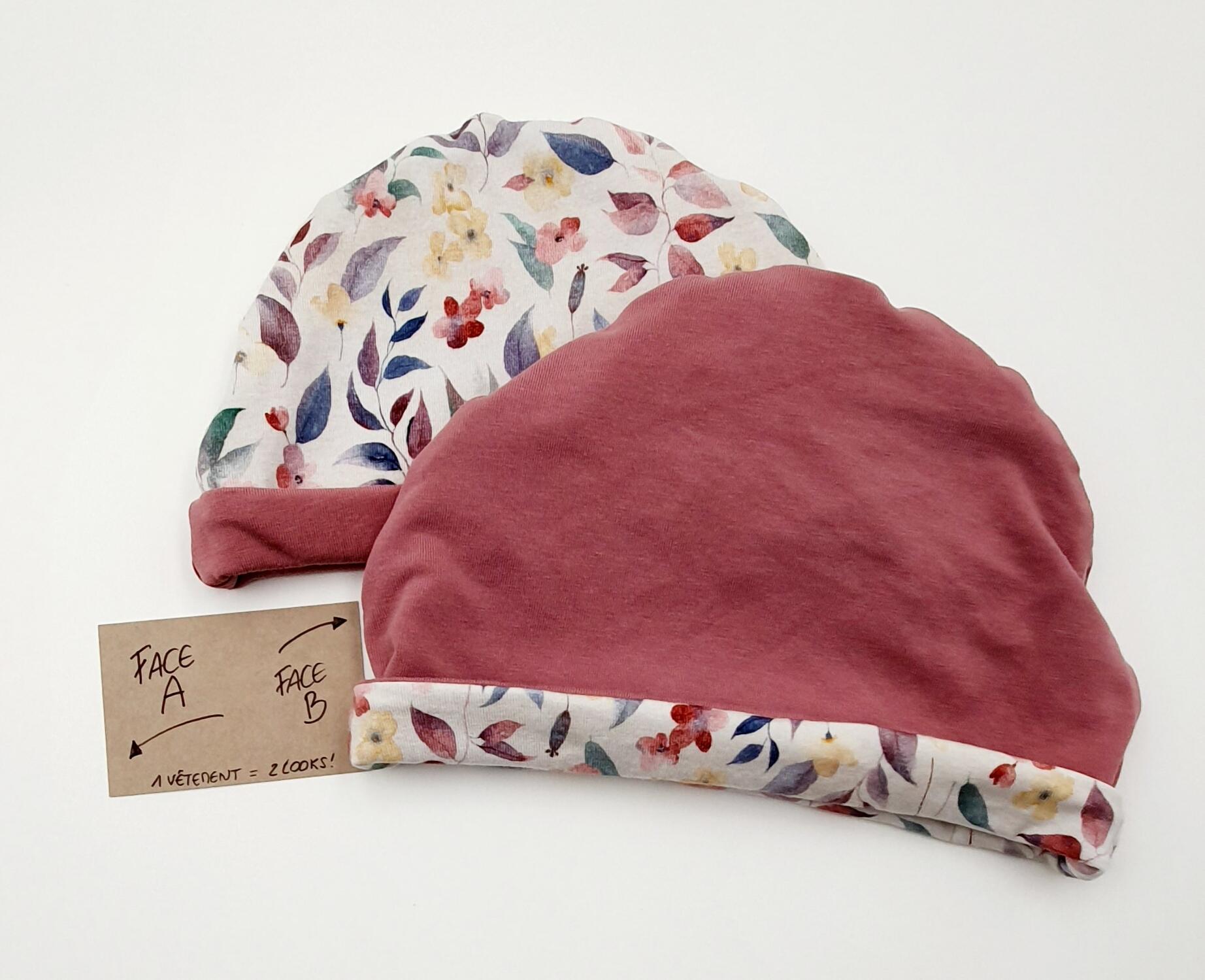 Reversible and adjustable beanie "Jardin d'automne"