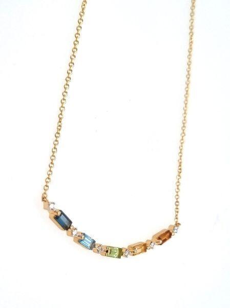 # Collier chaîne 40+5cm or jaune 18K avec topez, peridot, citrine et 0.05ct diamants naturels