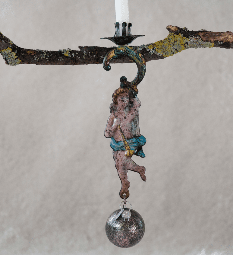 Christmas ornaments - metal angel candle holder with ball