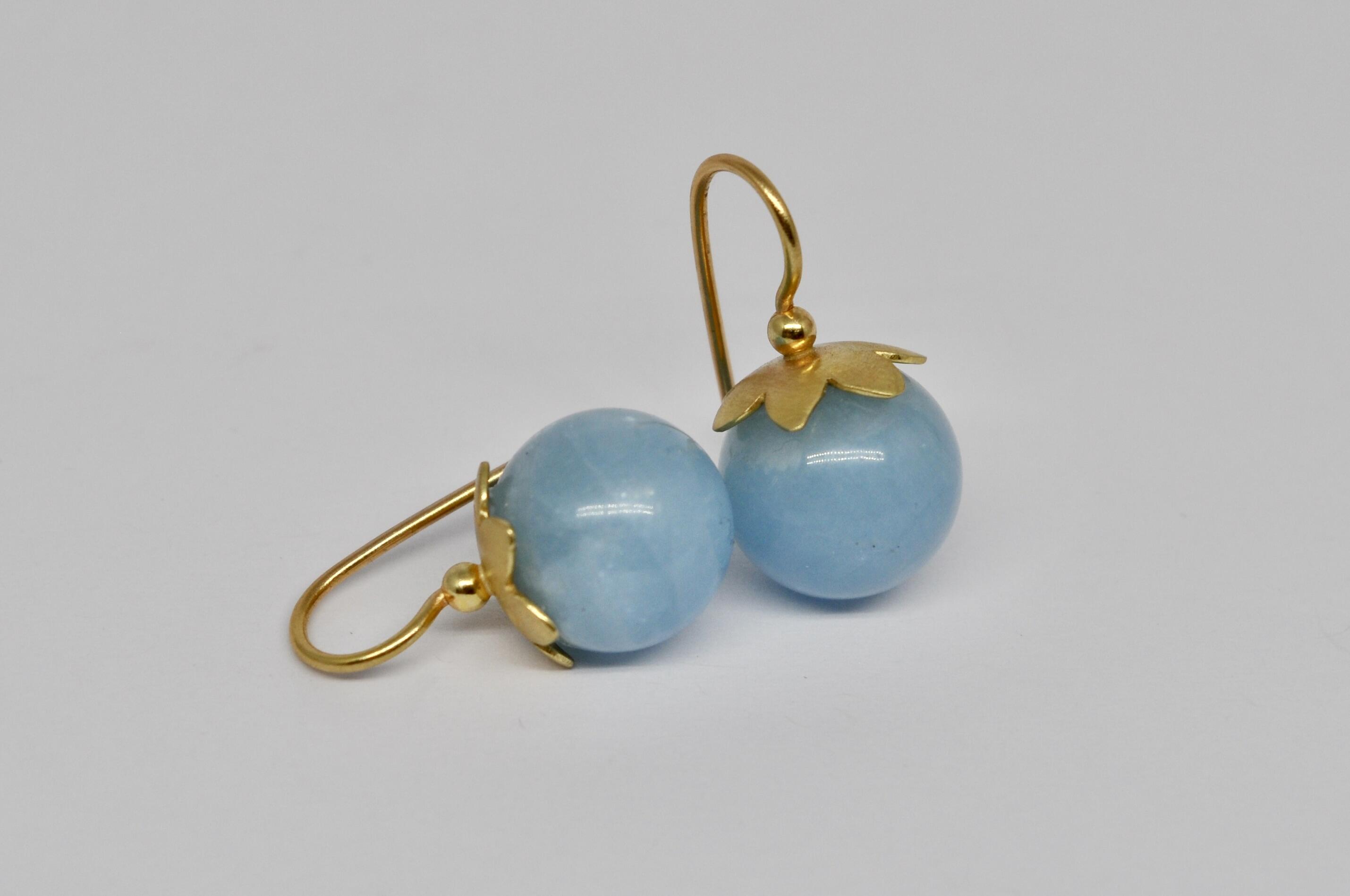 Aquamarine ball earrings, gold
