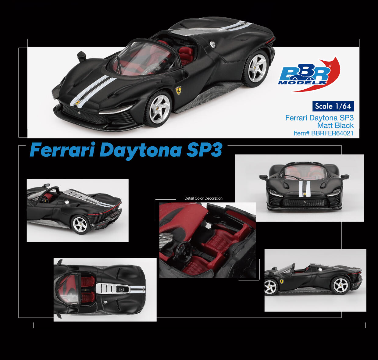 BBR Models - #BBRFER64021 - Ferrari Daytona SP3 - Matt Black - 1/64