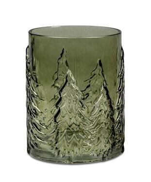 Teelicht - Windlicht - Tannenwald im dicken Glas als Relief - grün 16 cm 574
