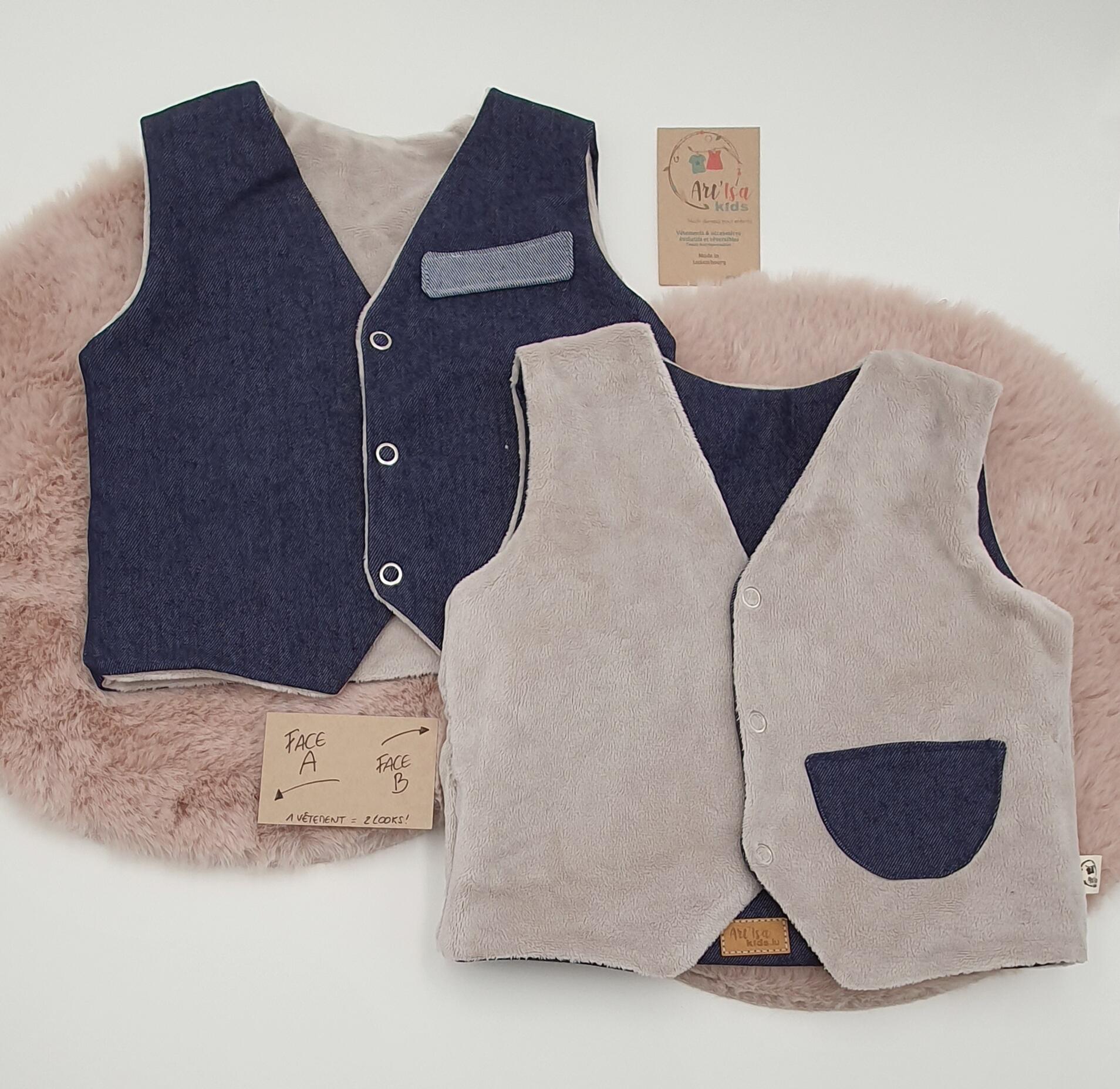 Reversible jacket for boys (beige velvet and denim)