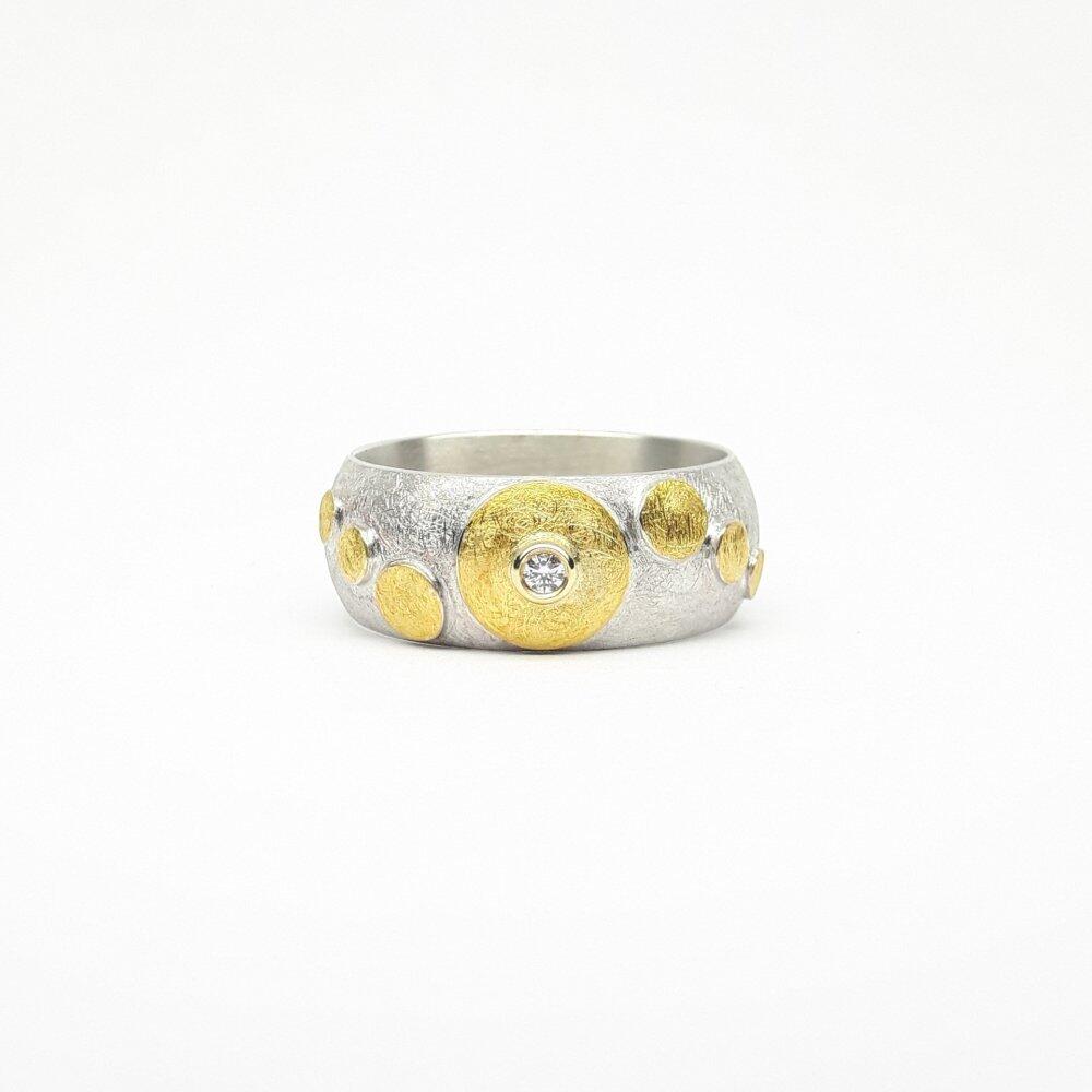 Ring in 925 silver, fine gold and diamond Ø2mm 0.03ct.