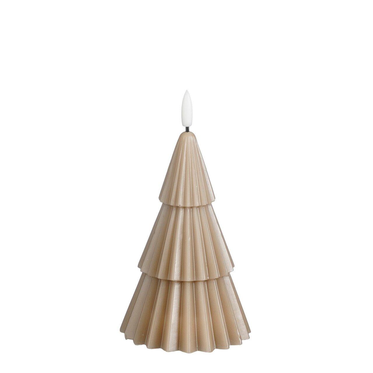 Mica LED Christmas Tree Candle, 15 x Ø 10 cm, taupe, battery-powered with timer
