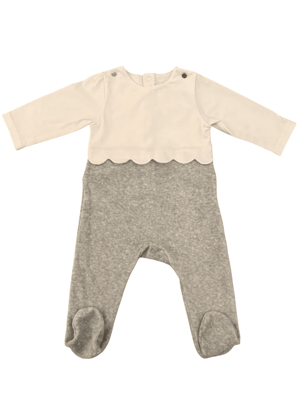 Jacadi Barboteuse en velours crème-gris à bords festonnés (6M / 67)