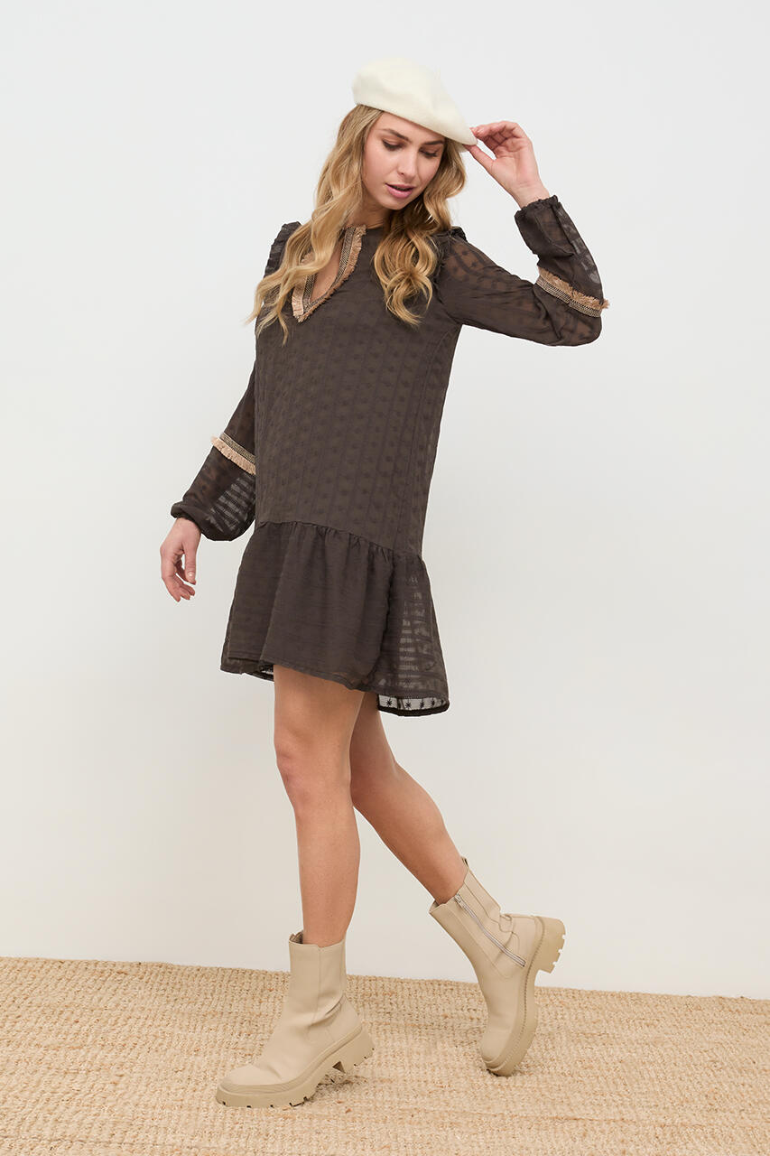 NÜD Robe ALANA marron avec ourlet à volants 1581