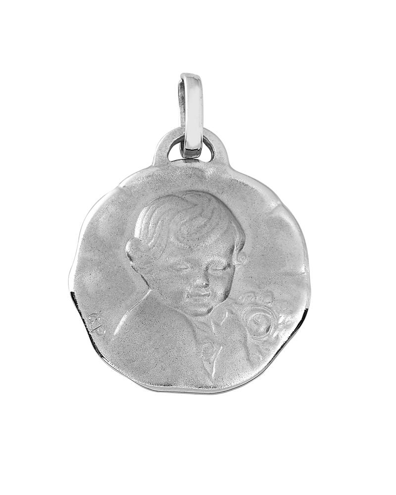 18K white gold medal pendant with rose angel