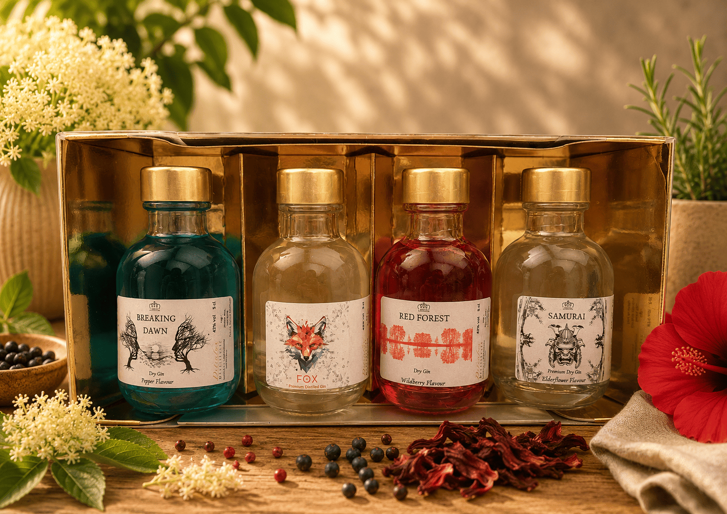 Gin Mix Boîte cadeau dorée 42% 4x5cl
