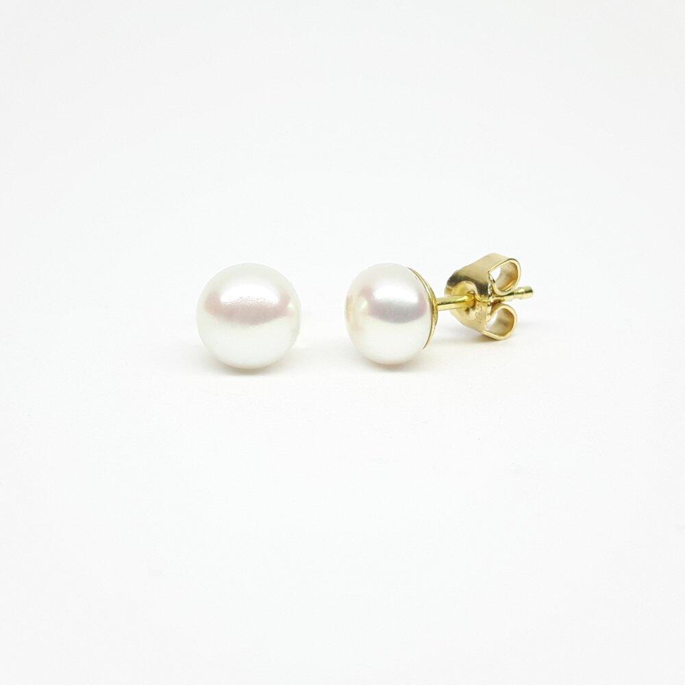 Boucles d'oreilles en or jaune 18kt et perles de culture d'eau douce blanches bouton Ø7mm
