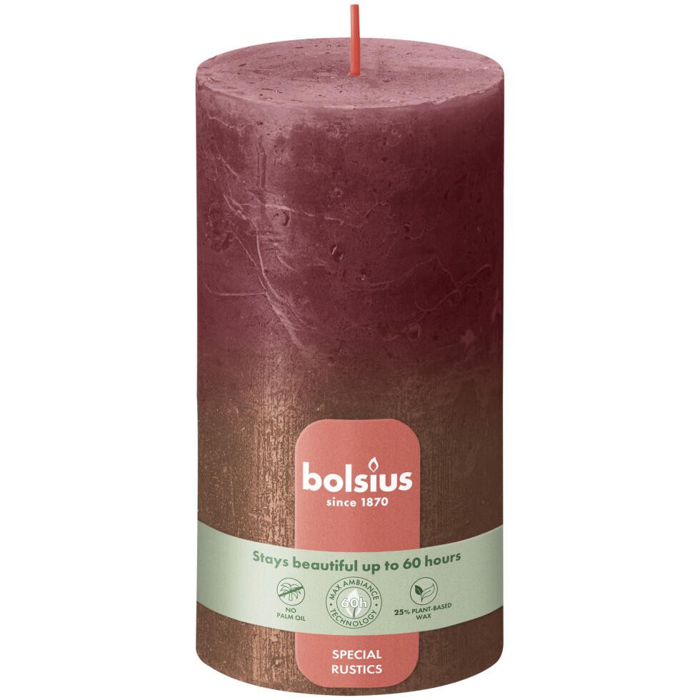 Bolsius Rustic pillar candle Ø 6.8 x 13 cm velvet red and copper