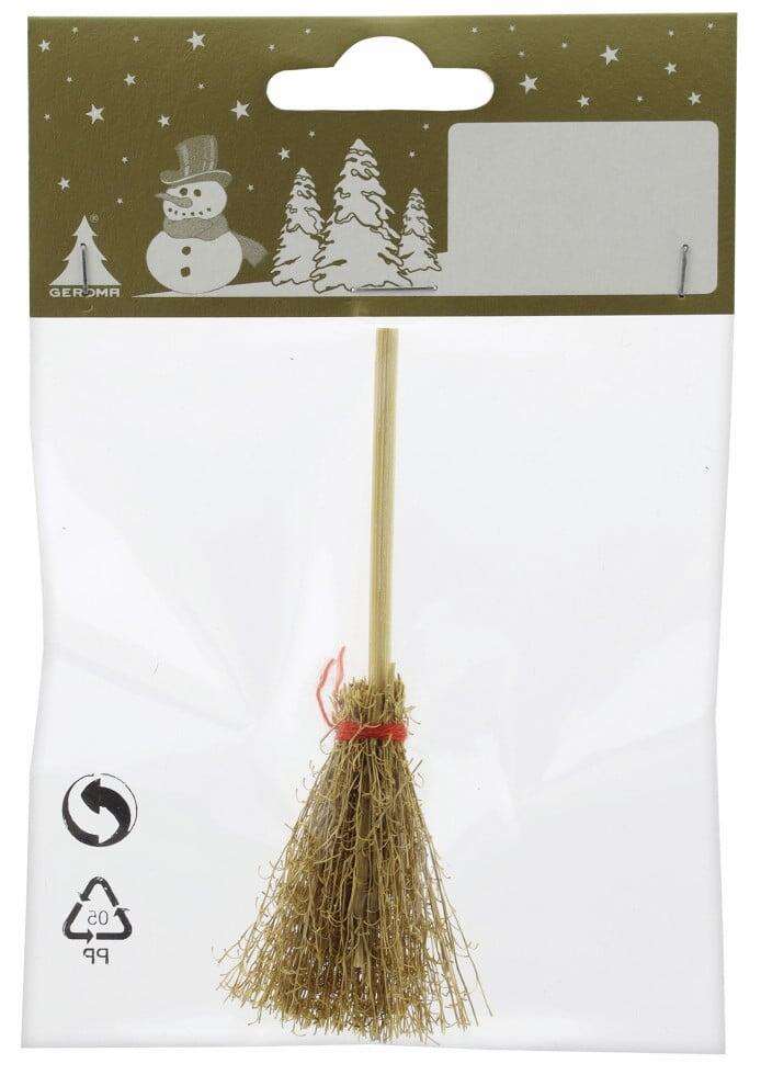 Decorative Christmas figure: wooden broom, natural, Ø 2 x 10 cm, 1 piece