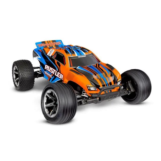 Traxxas 37254-8-ORNG Rustler 2 roues motrices à balais HD avec batterie et chargeur USB-C Truggy électrique orange échelle 1:10 RC RTR