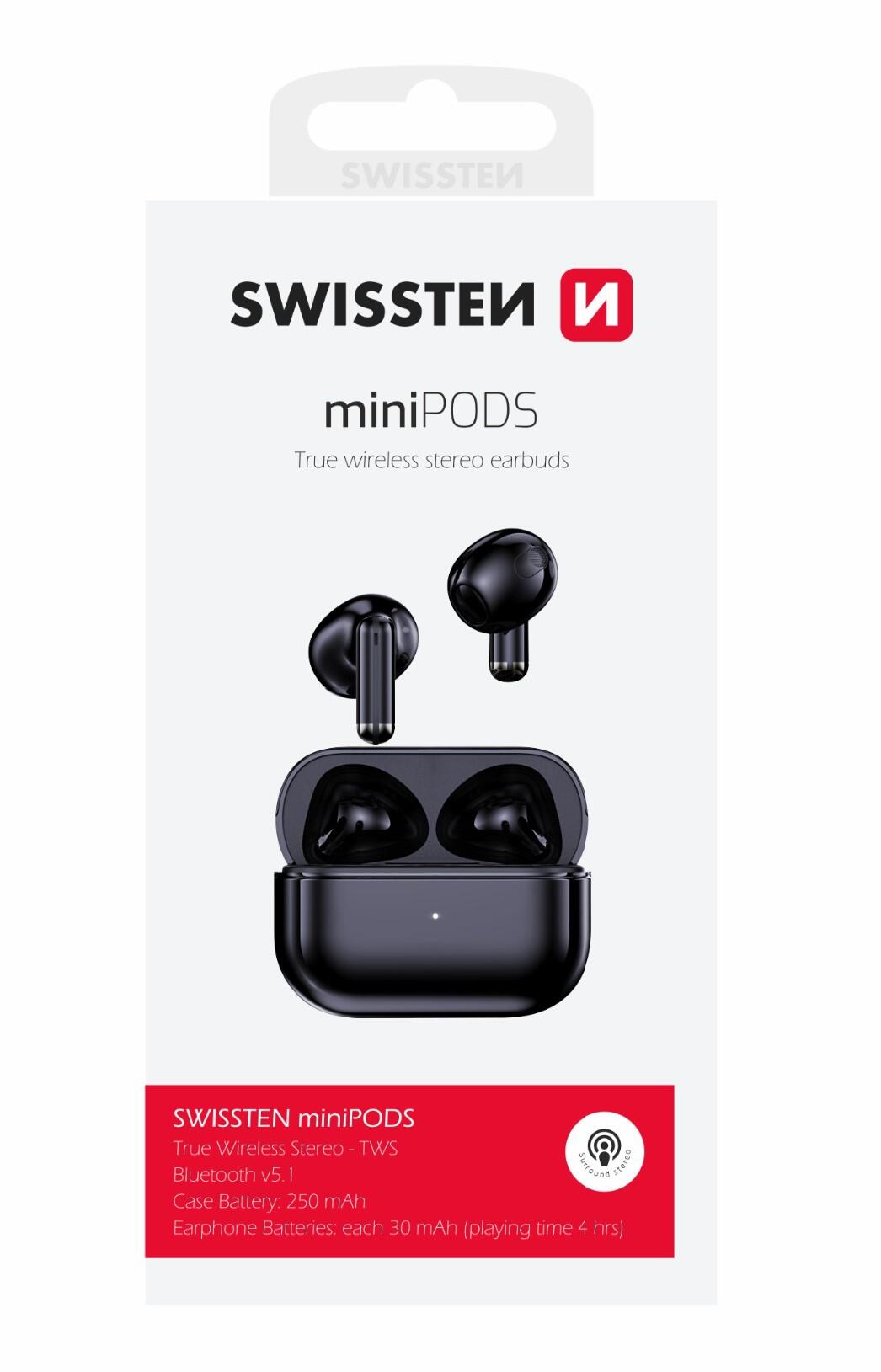 BLUETOOTH TWS EARPHONES SWISSTEN MINIPODS BLACK