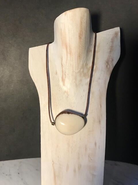 Leather and natural tagua nut necklace 