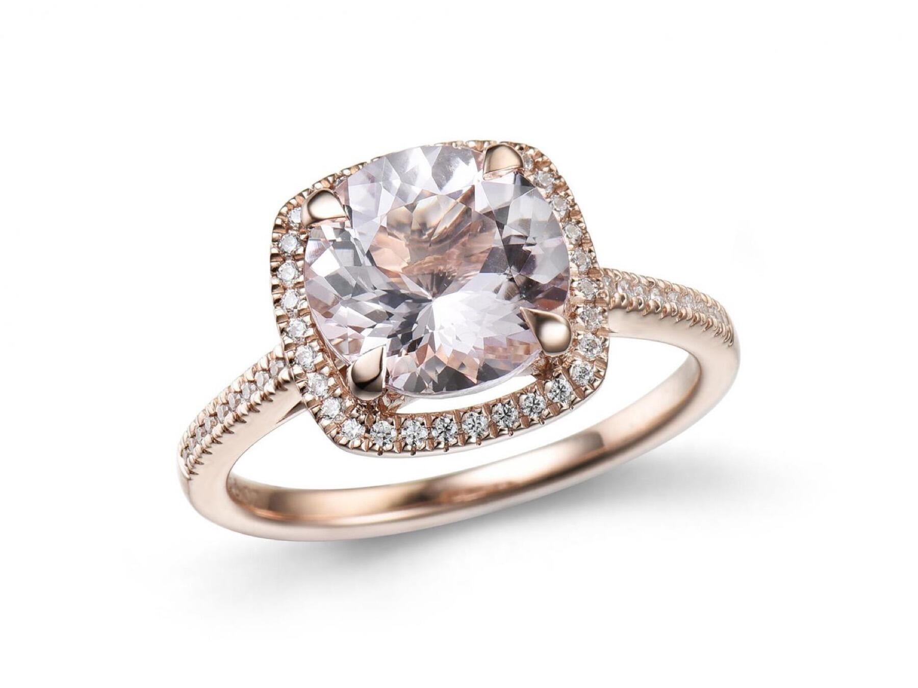 Halo-Ring aus Roségold 18K mit 2,83 ct Morganit und 0,02 ct Naturdiamanten