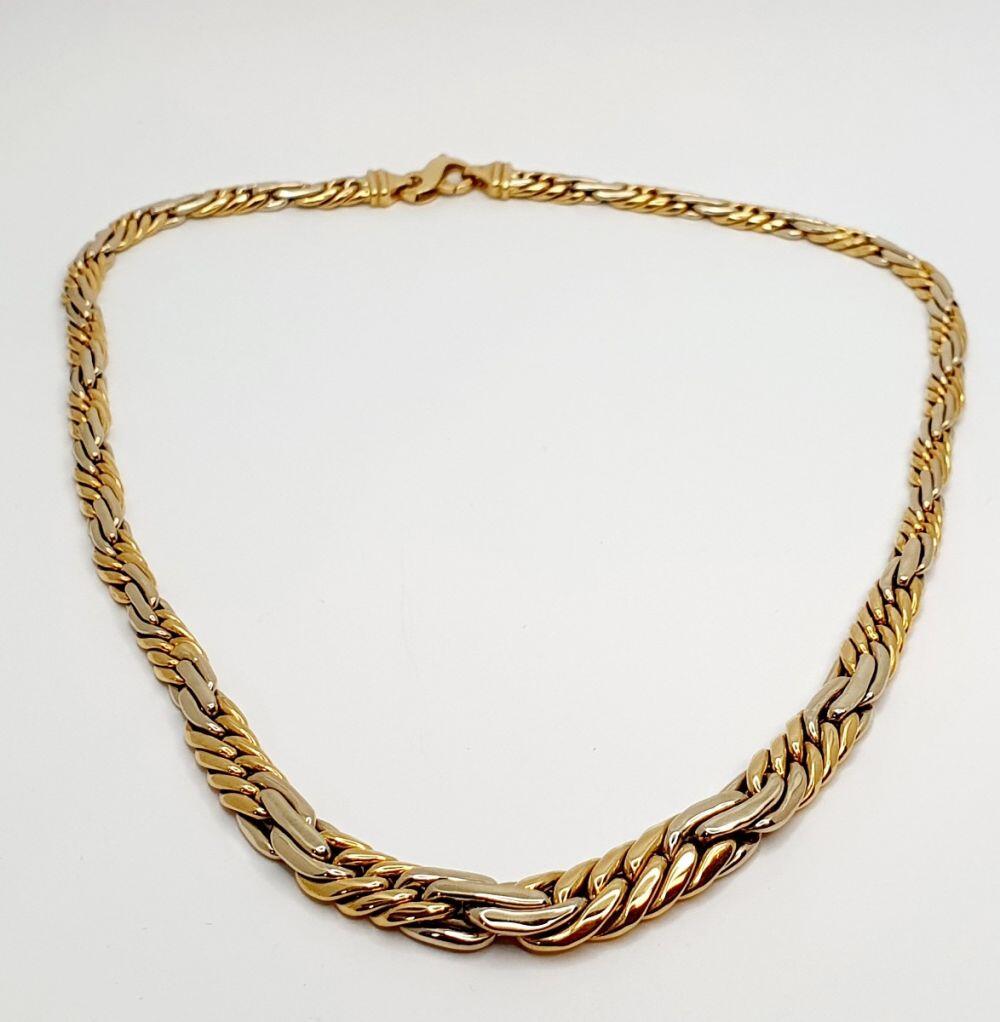 # Yellow and white gold necklace, Gepan mesh, center drop wider 9.6mm 27.9gr