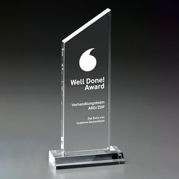 Peak Award 7456,  Acrylic clear Award inklusive Gravur,  in 3 Grössen erhältlich