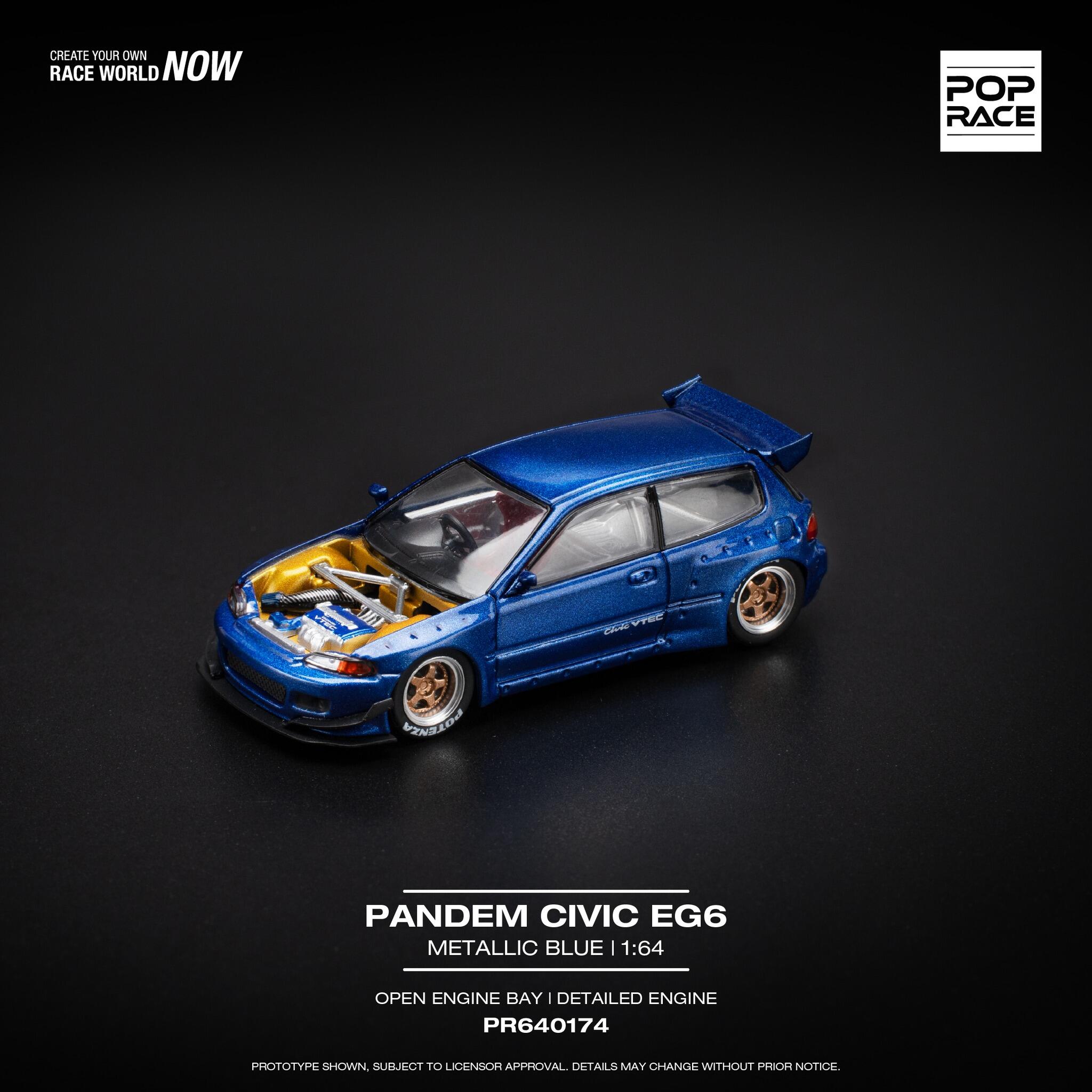 Pop Race - #PR64-174 - Pandem Civic EG6 - Honda - blue metallic - 1/64