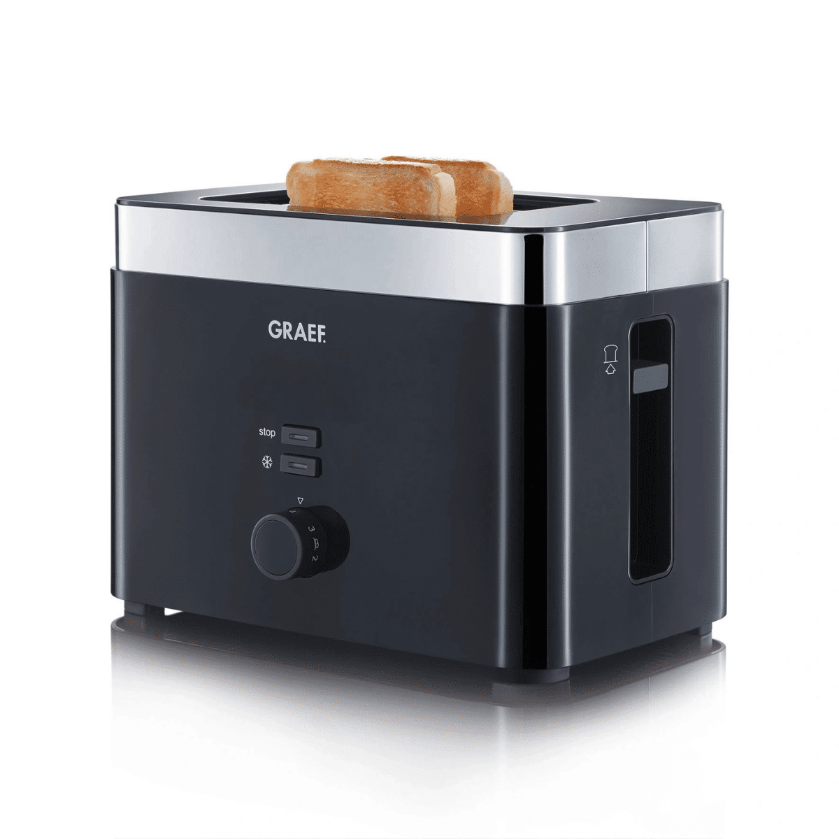 Graef TO62 Toaster – 2-slice toaster, 6 browning settings, defrost and reheat function, Black/Stainless Steel