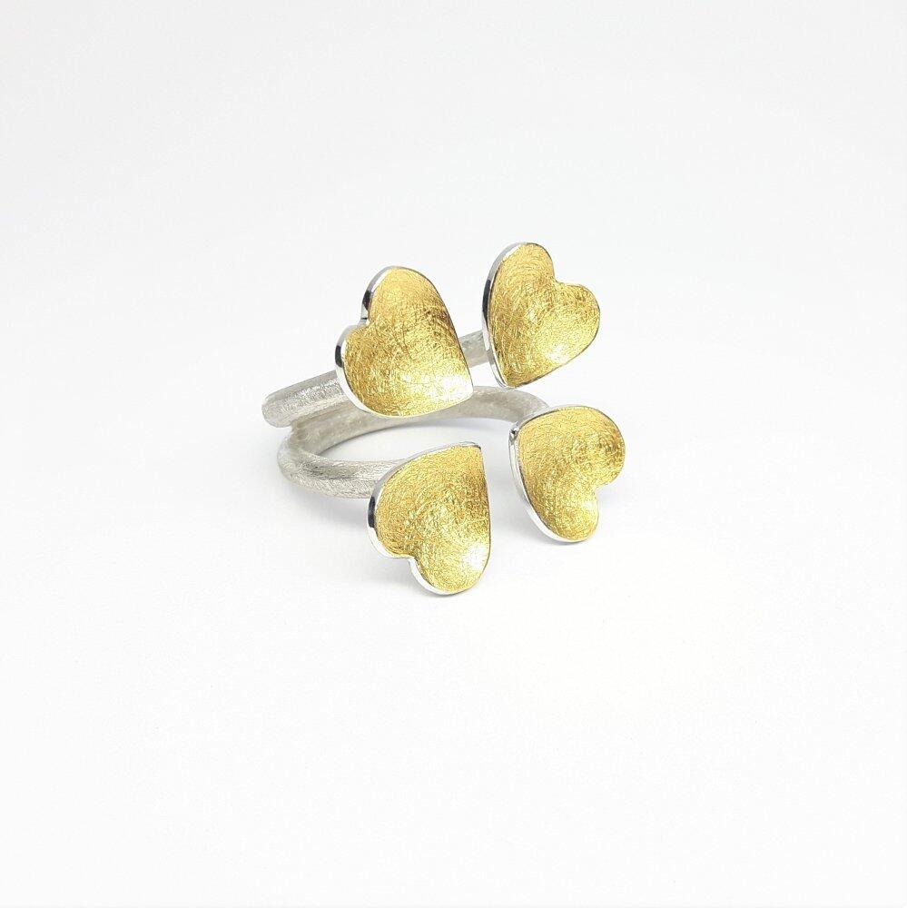 "heart 4 you", ring made of 925 silver and fine gold.