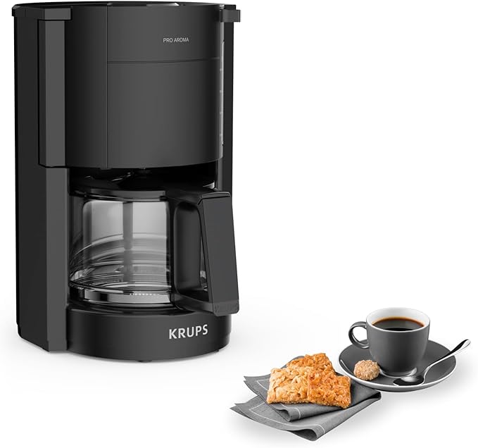 Krups ProAroma Filterkaffeemaschine Schwarz – aromatischer Kaffee für 10–15 Tassen, 1,25 L Glaskanne mit Tropfstopp & Skala, optimale Brühtemperatur, Warmhalteplatte & Abschaltautomatik, F30908
