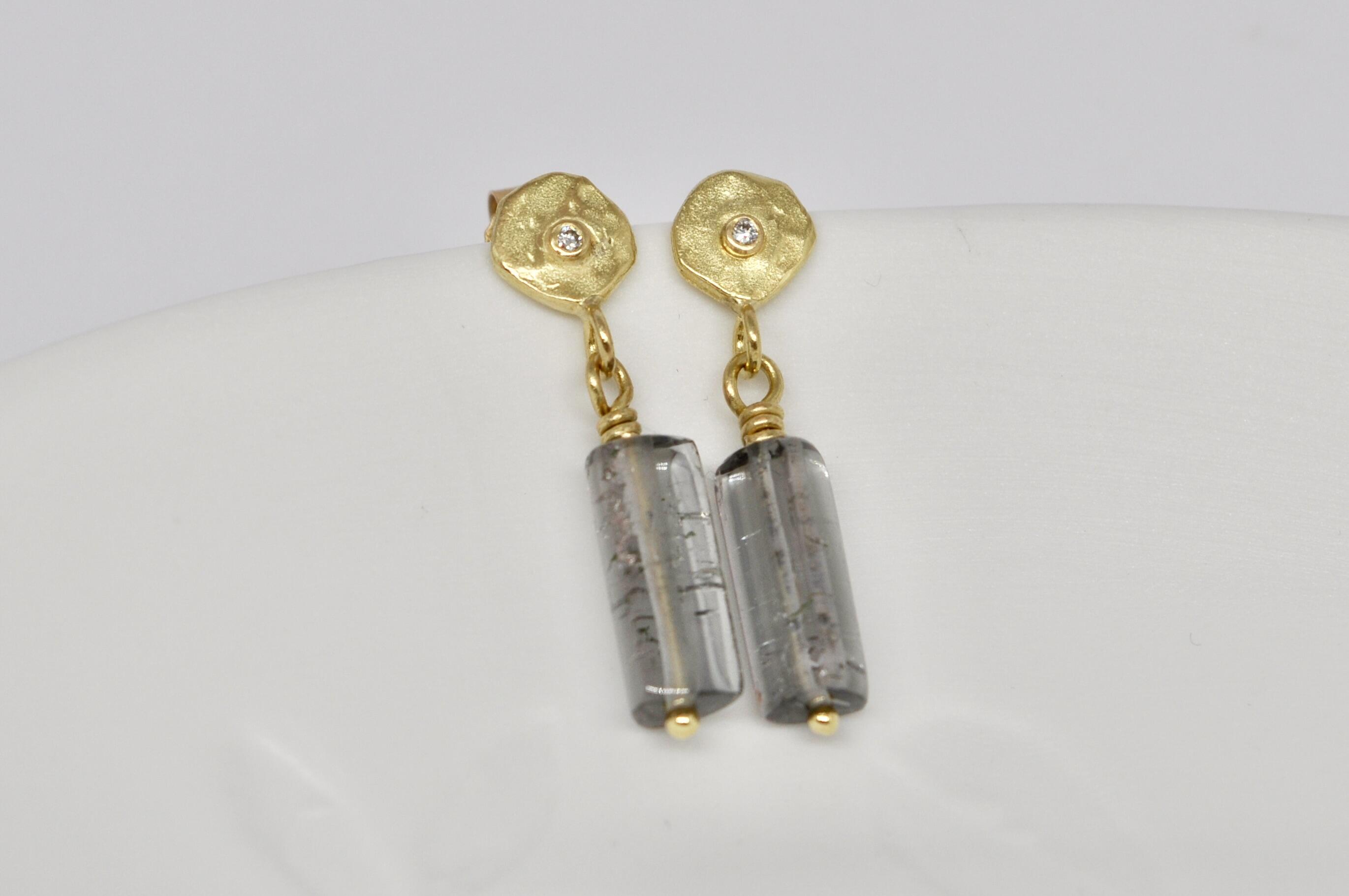 Boucles d'oreilles en cristal tourmaline, or, diamant