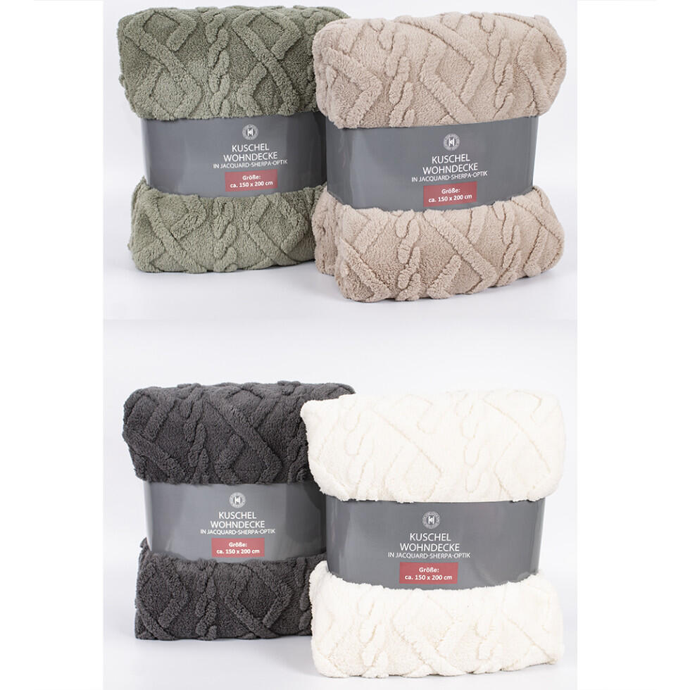 Jacquard Sherpa fleece blanket, 150 x 200 cm, assorted in 4 colors