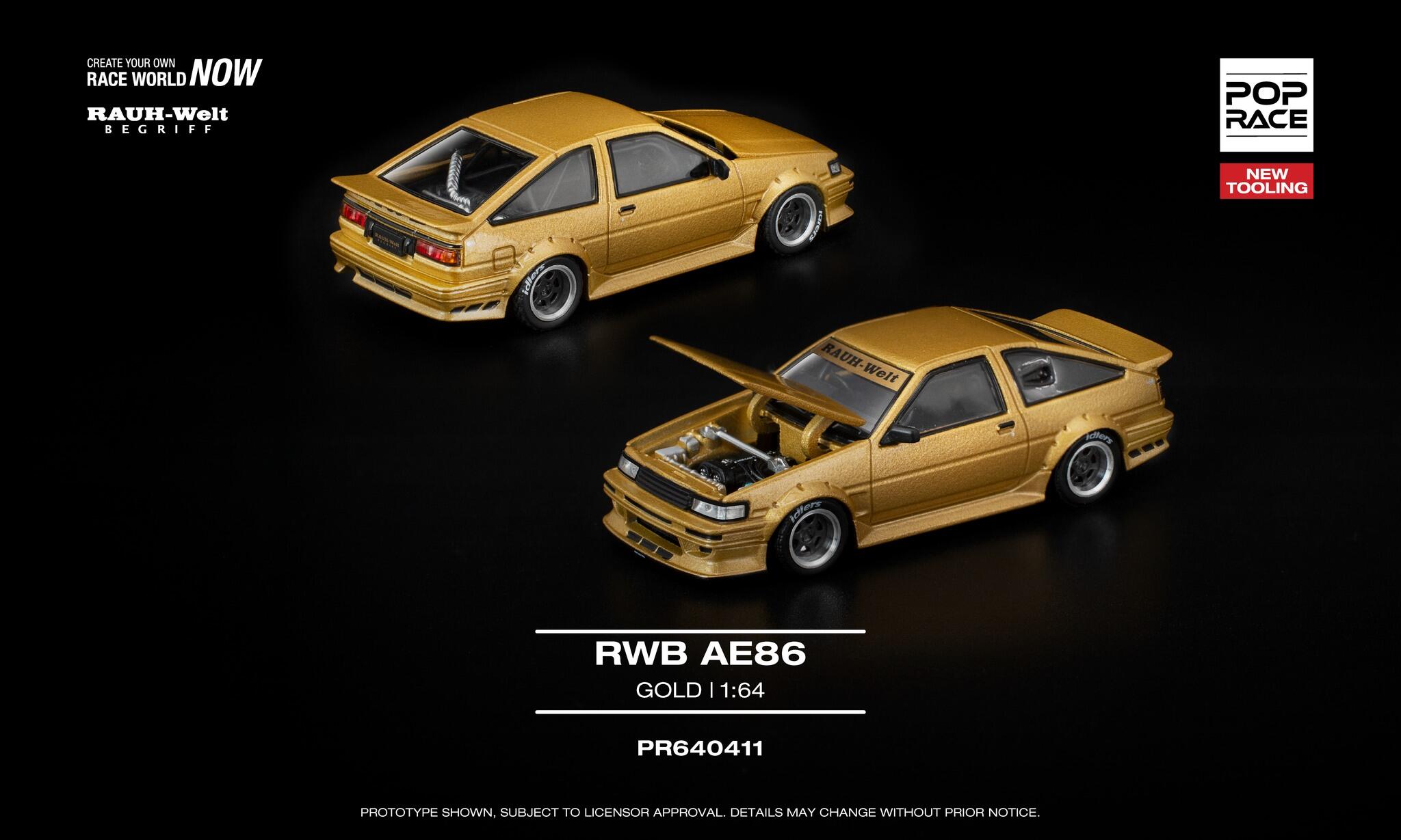 [Précommande] Pop Race - #PR64-411 - RWB AE86 (Toyota AE86 Levin RAUH Welt) - Gold - 1/64