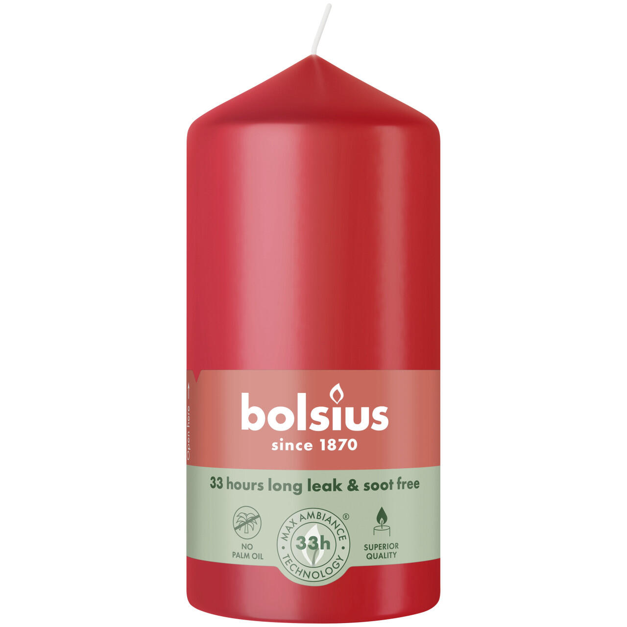 Bolsius pillar candle Ø 5.8 x 12 cm soft red