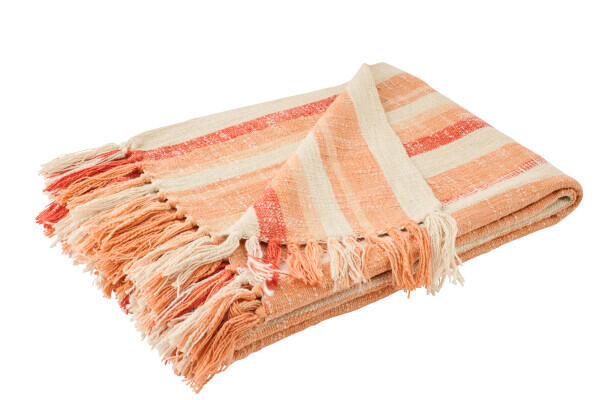 Striped cotton bedspread / throw, orange and cream, 130 x 170 cm, Casa Naranja 61918