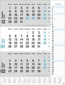 3-Monats-Planer, blau 2026 Praktischer Wandplaner mit Datumsschieber. Büro-Kalender mit Notizspalte und Jahresübersicht. Wandkalen